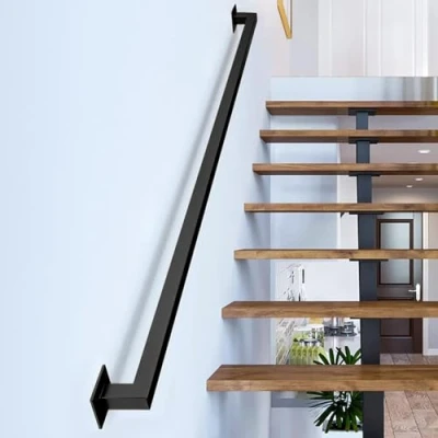 Immagine di Gorssen 525cm Corrimano in Ferro battuto Tubo Nero Industriale, Antiscivolo per Scale di Sicurezza, Adatto WC da Bagno Interni ed Esterni