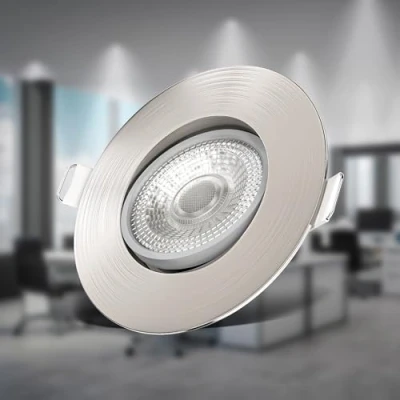 Immagine di B.K.Licht faretti LED da incasso ultrapiatti orientabili, integrati 4,9W, foro Ø68mm, luce calda 3000K, 480Lm, set di 3 soffitto rotondi, plastica color nichel opaco 230V IP23
