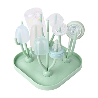 Immagine di Vicloon Bottiglia Stendino, Rastrelliere Asciuga Biberon con Puntoni Rimovibili, in Materiale PP Sicuro, Senza BPA, Stendino per Biberon, Bambino Piatti, Capezzoli e Tazze, Verde