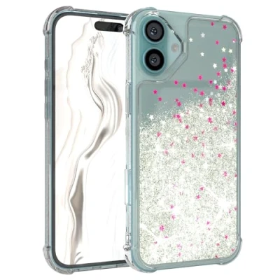 Immagine di EAZY CASE Custodia glitterata compatibile con iPhone 16 Plus per Apple in silicone leggera Shiny Cover antiurto come protezione anticaduta liquido argento