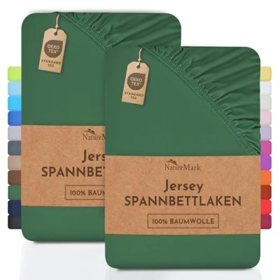 Immagine di NatureMark, confezione da 2 lenzuoli con angoli in jersey, 100% cotone, disponibili molte misure e colori. Qualità certificata Öko Tex Standard 100