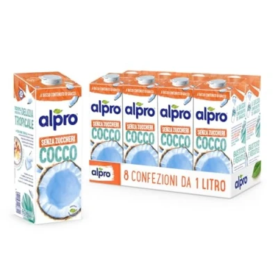 Immagine di ALPRO SENZA ZUCCHERI, Bevanda al COCCO, 100% vegetale con vitamine B2, B12 e D (8 confezioni x 1 Litro)