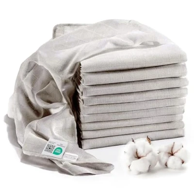 Immagine di Makian Mussole Neonato Cotone 80x80 cm, Testato Oeko Tex 10 Quadrotti in Doppio Tessuto con Bordo Rinforzato Grigio