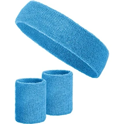 Immagine di Set di 3 pezzi con 2x fasce per i polsi + 1x fascia la testa donne e uomini (azzurro)