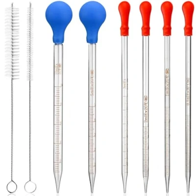 Immagine di HATANSE 6 Pezzi Vetro Pipette, Pipettatori Contagocce Graduati, Graduato di 0,5ml 1ml 2ml 3ml 5ml 10ml con 2 Spazzola Pulizia per Liquida,Olio Essenziale, Laboratorio, Chimica
