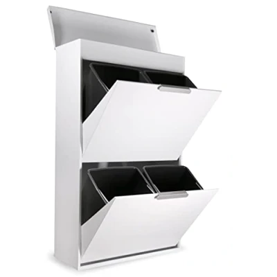 Immagine di Arregui CR621 E Pattumiera Differenziata 4 Scomparti x 17L (68L) Contenitore in Acciaio con Ripiano Multiuso Mobile per Raccolta Cestino Spazzatura da Cucina Bianco