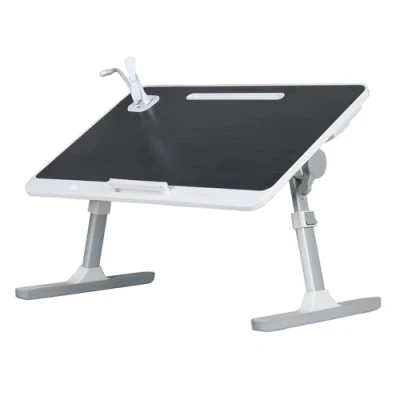 Immagine di Haibinsuo Tavolino da letto per computer portatile, con angolo regolabile in altezza, gambe pieghevoli, ventilatore USB, piccola luce, bambini e adulti, pieghevole, divano