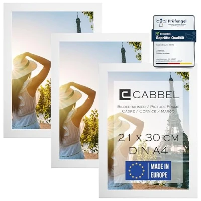 Immagine di CABBEL set di 3 cornici DIN A4 21x30 in legno MDF con vetro acrilico infrangibile, ideale per collage, ritratti