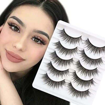 Immagine di Naturali 3D Ciglia Finte 5 Paia Corte Dall&#039;Aspetto Naturale Di Visone Fake Lashes Mink Wispy Fatte a Mano Riutilizzabili False Eyelashes By Glowing Win