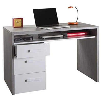 Immagine di Composad Scrivania della Linea MIPIACE con 3 Cassetti e 1 Vano, PC Cassetti, per Cameretta, (LxAxP) 110x76,70x60,20 cm, Colore Cemento Bianco Laccato, Made in Italy
