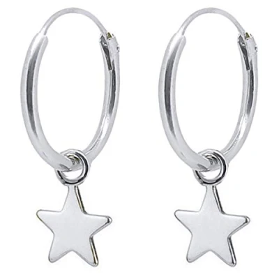 Immagine di ENTREPLATA Orecchini ad anello in argento sterling 925 con ciondolo a forma di stella, per donne, uomini, ragazze, bambini, bambine, unisex cerchio stella.