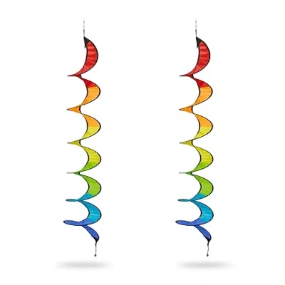 Immagine di Relaxdays Regenbogen Windspiel im 2er Set da 2 Girandole a Spirale, Segna Vento Giardino e Balcone, Gioco Bambini, HxD: 130 x 20 cm, Colorato, Poliestere, Plastica