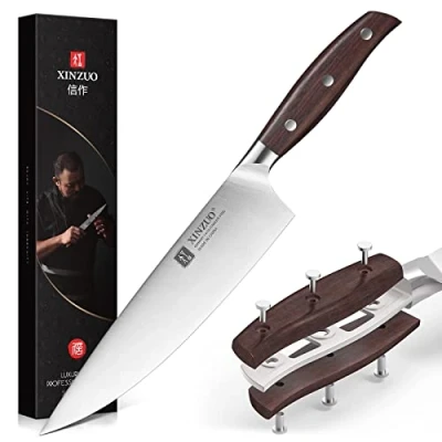 Immagine di XINZUO 20.3cm Coltelli da Cucina Acciaio Inossidabile Tedesco 1.4116, Professionale ad Alto Tenore di Carbonio Coltello Chef,Coltello per verdure Multifunzione Manico Red Sandalwood