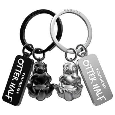 Immagine di FABACH Amore portachiavi per coppie, 2 lontre con cuore, partner, regalo fidanzata, d&#039;amore, coppia, Nero e argento., taglia unica, Moderno