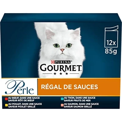 Immagine di GOURMET PERLA REGAL DI SALSE Gatto Adulto Manzo, Pollo, Tonno, Salmone 12 x 85 g Sacchetto fresco