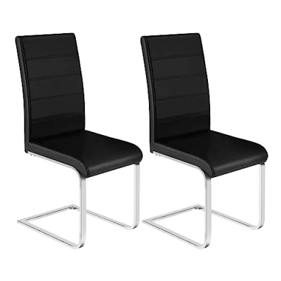 Immagine di WOLTU Set di 2 Sedie per Sala da Pranzo, Cucina Moderne con Schienale Alto, Cantilever Imbottite Ergonomiche Soggiorno, Ufficio, in PU, Nero, BH378sz