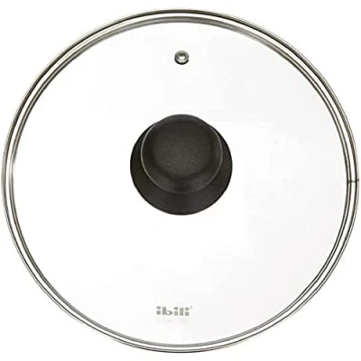 Immagine di Ibili 970722 Coperchio in vetro con foro per il vapore, Adatto pentole da 22 cm, Trasparente/Argento/Nero