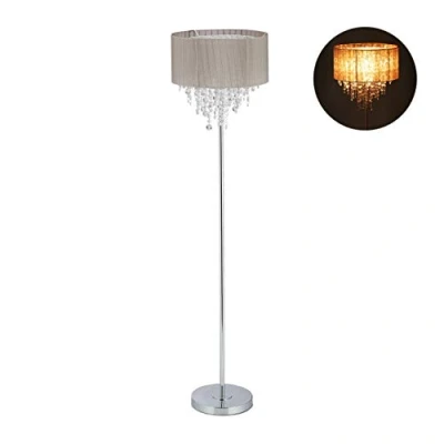 Immagine di Relaxdays Piantana, Lampada da Terra, Paralume in Organza, Piede Rotondo, E27, a Stelo, HxD: 151,5x38 cm, grigio/argento