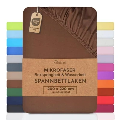 Immagine di NatureMark lenzuolo con angoli elasticizzati in microfibra, 200 x 220 cm, altezza 40 100% poliestere, marrone cioccolato