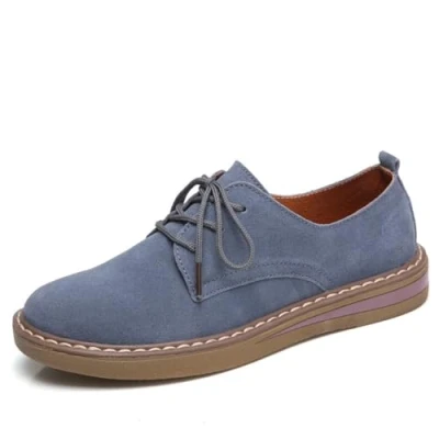 Immagine di Scarpe Stringate in Pelle da Donna Casual semplici (Blu)