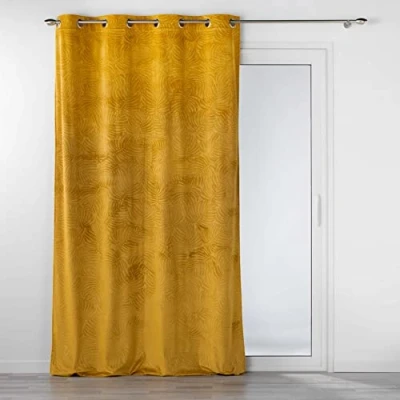 Immagine di Douceur d&#039;Intérieur, Tenda con occhielli (140 x 240 cm) Analia Ocre, oscurante in velluto rilievo