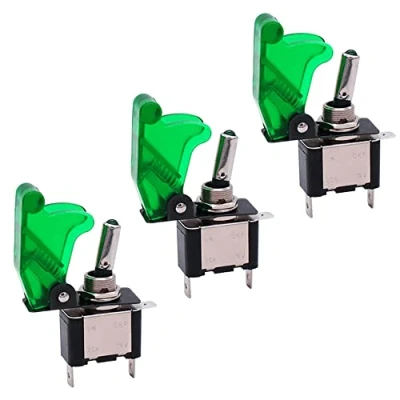 Immagine di QitinDasen 3Pcs Auto Interruttore a Levetta, con Verde LED Indicatore e Impermeabile Copertura, ON OFF 2 Posizione 3 Pin SPST Bilanciere (20A/12VDC)