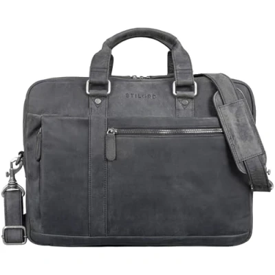 Immagine di STILORD &#039;Nico&#039; Borsa lavoro pelle da uomo a tracolla porta computer 15,6 pollici Portadocumenti per ufficio business università, Colore:carbon grigio