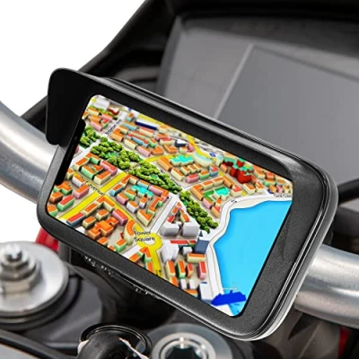 Immagine di Porta cellulare moto con caricatore Ricarica rapida 2.1A valido per manubri di ogni tipo spessore e forma Custodia Impermeabile Visiera Valida Smartphone fino a 7.5&quot; Schermo