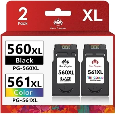 Immagine di Toner Kingdom Cartucce d&#039;inchiostro Sostituzione per Canon 560 561 XL PG 560XL CL 561XL Pixma TS7450 TS5350 TS7451 TS5352 TS5351 TS5353 (1 Nero, 1 Tri Colore, 2 Pack)