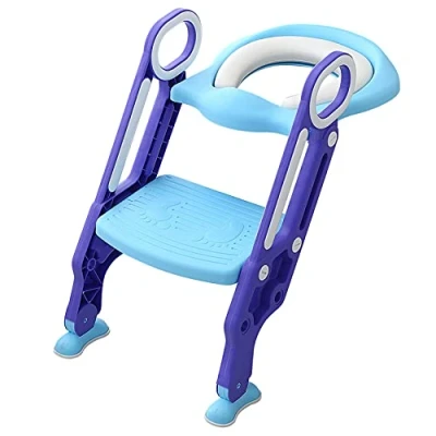 Immagine di Riduttore Water Bambini WC per con Scaletta pieghevole l&#039;addestramento al Vasino,antiscivolo, resistente, design e regolabile in altezza (Blu Viola)