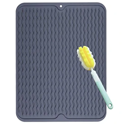 Immagine di FOSER Tappetino Scolapiatti, in Silicone 50x40 cm con Spazzola per la Pulizia, Resistente al Calore, Antiscivolo e Inodore