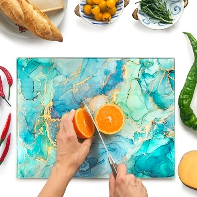 Immagine di Tagliere in Vetro 40x30 cm: Salvapiano per Cucina Igienico e Durevole Resistente ai Graffi, al Calore, Facile da Pulire Oceano Turchese