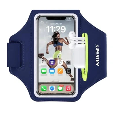 Immagine di Fascia da Braccio Sportiva Running Holder con Titolare Auricolari per Correre Sweatproof Armband iPhone 16 Pro Max/15/14/13/13 /12 /iPhone 11 Max/XS Max,Galaxy S24/S23 fino a 6.8&quot;