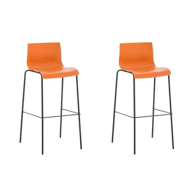Immagine di CLP 2 Sgabelli Alti Hover In Polipropilene I Set Bar Design Sedie Sgabello Con Schienale, Colore:arancione, Colore del telaio:nero