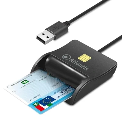 Immagine di Atlantis lettore smart card p005 smartcr u,per tessera sanitaria, per cns carta nazionale dei servizi, attivazione spid e firma digitale, pc notebook, porta usb