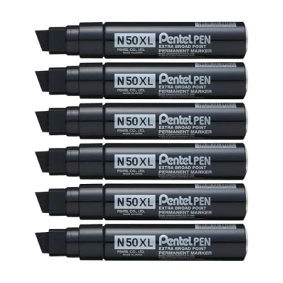 Immagine di Pentel N50XL a Pennarello con punta scalpello, confezione da 6, colore: Nero