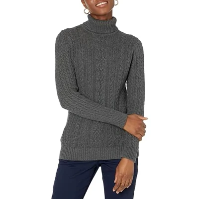 Immagine di Amazon Essentials Maglione A Collo Alto Intrecciato con Screziatura (Taglie Forti Disponibili) Donna, Carbone Puntinato, XL