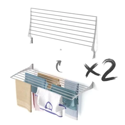 Immagine di foxydry Fold, Stendino da parete, stendibiancheria muro richiudibile balcone interno o esterno in Alluminio e Acciaio 116x50x57 cm (2x 116 cm)
