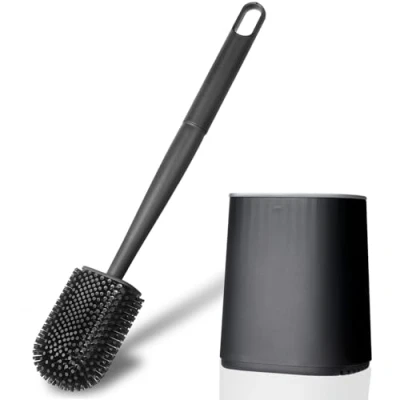 Immagine di AiQInu Scopino wc, bagno wc in silicone per la pulizia profonda con manico lungo plastica, Scopettino a muro base le fessure di ventilazione il