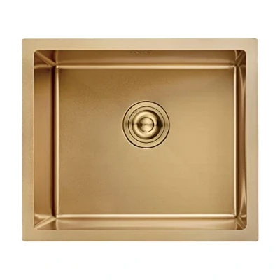 Immagine di Ibergrif M85043G Lavello Cucina 50 x 43 cm, sottopiano con filtro di scarico, Acciaio inossidabile,Oro