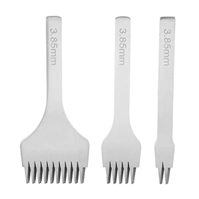 Immagine di 3 Pz 3.85mm Spaziatura Punch Prong Tool Set con 2 denti, 5 denti e 10 Taglio Strumento di Cuoio per Artigianato