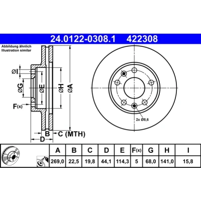 Immagine di ATE 24.0122 0308.1 Disco freno 269,0 22,5 5 114,3 ventilato rivestito ad alto tenore di carbonio RENAULT: Megane 4, IV Sedan
