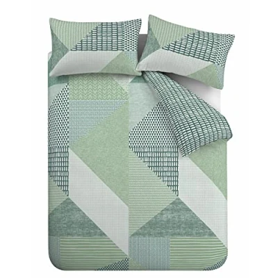 Immagine di Catherine Lansfield Larsson Geo Set copripiumino reversibile per letto king size, con federe, colore: verde