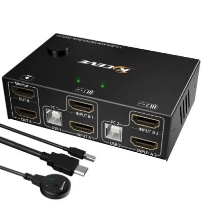 Immagine di Switch KVM HDMI 2 Monitor PC 4K@60Hz, MLEEDA Dual per Computer Condividono e 4 Hub USB 2.0, Controller Desktop Cavo Inclusi