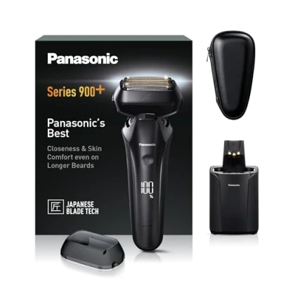 Immagine di Panasonic Series 900+ ES LS9A 6 Blade Wet &amp; Dry Rasoio Elettrico Per Gli Uomini, Con Sensore Barba Reattivo, Pulizia Automatica E Sistema Di Ricarica, nero