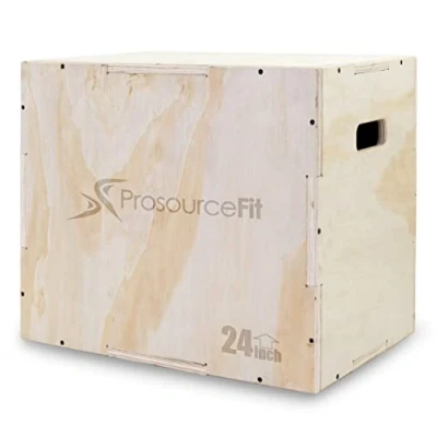 Immagine di ProsourceFit 3 in 1 Wood Plyometric Jump Box For Cross Conditioning, Agility, Vertical Training &amp; Plyo Workouts, Beige, 30L x 24W 20H