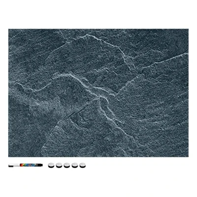 Immagine di Navaris Memo Board Lavagna Magnetica 70x50cm Lavagnetta Scrivibile Cancellabile con 1x Pennarello e 5x Calamite Bacheca Design Effetto Pietra Nera