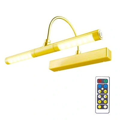 Immagine di BIGLIGHT Lampada per Quadri,Luci Specchio con Telecomando,batteria Luci a Pittura Parete 33 cm braccio oscillante 180¡ã dimmer di luminosit¨¤ da Bagno,oro