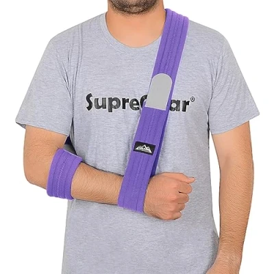 Immagine di supregear Fascia di Supporto per Braccio, Supporti reggibraccio Immobilizzatore Braccio a Tracolla Regolabile Leggero Comodo Traspirante Medica da Spalla Feriti Arm/Hand/Gomito (Viola)