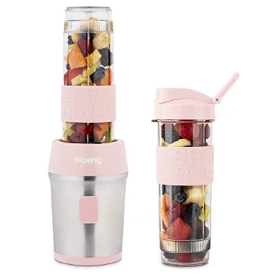 Immagine di H.Koenig Mini Frullatore per smoothie Compatto 570mL SMOO12 Senza BPA Potente 300W, e frullati 2 Bottiglie Portatili con coperchio, 4 Lame in acciaio Inox, rosa pastello